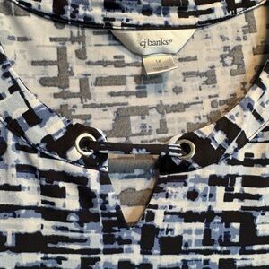 CJ Banks Geometric Black and Blue Top